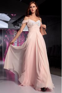 Popular Floor Length Empire Short Sleeves Pink Mother Of The Bride Dress Backless