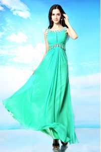 Pretty Scoop Turquoise Sleeveless Floor Length Beading Backless Prom Dress