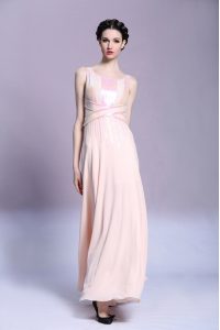 Super Square Sleeveless Prom Party Dress Floor Length Pattern Peach Satin