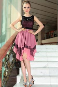 Scoop Asymmetrical Empire Sleeveless Pink And Black Mother Of The Bride Dress Side Zipper