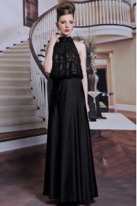 Fashionable Floor Length Zipper Mother Of The Bride Dress Black for Prom and Party with Beading