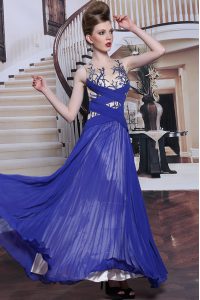 Royal Blue Sleeveless Sequins and Pleated Floor Length Mother Of The Bride Dress
