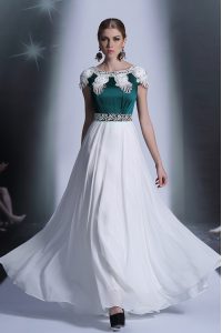 Scoop Floor Length Empire Cap Sleeves White Evening Dress Zipper