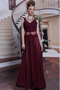 Ideal Burgundy Sleeveless Chiffon Zipper Mother Of The Bride Dress for Prom and Party