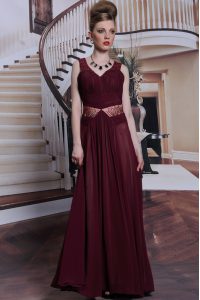 Ideal Burgundy Sleeveless Chiffon Zipper Mother Of The Bride Dress for Prom and Party