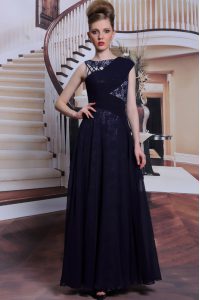 Great Floor Length Side Zipper Mother Of The Bride Dress Navy Blue for Prom and Party with Lace
