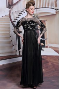 Black Clasp Handle Asymmetric Appliques and Sequins Prom Dress Chiffon 3 4 Length Sleeve