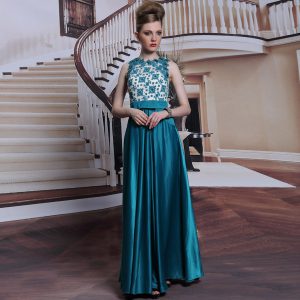 On Sale Scalloped Teal Sleeveless Floor Length Beading and Appliques Clasp Handle Mother Of The Bride Dress