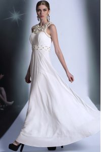 Fitting White Scoop Zipper Beading and Hand Made Flower Homecoming Dress Sleeveless