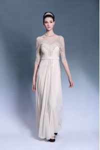 Smart Champagne Mother Of The Bride Dress Prom and Party and For with Beading and Pleated Bateau Short Sleeves Zipper