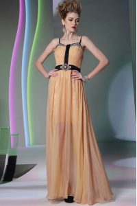 Peach Square Zipper Appliques Prom Dresses Sleeveless