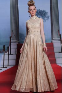 Superior Peach High-neck Zipper Beading and Sequins Mother Of The Bride Dress Sleeveless