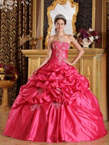 Fabulous Hot Pink Appliqued Pick Ups Quinceanera Gown Dress