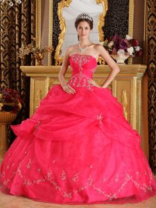 Free Shipping Pick Ups Appliqued Coral Red Sweet 15 Dresses