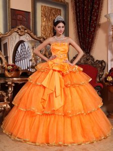 Wholesale Orange Ruffled Layers Quinceanera Gown Dresses