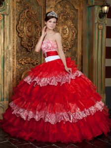 Red and White Zebra Print Ruffled Sweet 16 Dresses in Chisec