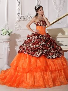 Pretty Leopard Print Orange and Brown Quinceaneras Dress