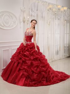 Straps Appliqued Pick Ups Wine Red Quinceanera Dresses