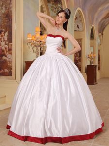 Simple White Ball Gown Sweet 15 Dresses with Wine Red Hem