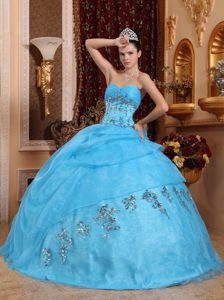 Popular New Ball Gown Aqua Blue Appliqued Quinceanera Dress