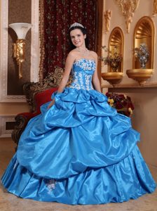 Taffeta Appliqued Pick Ups Baby Blue Quinceanera Party Dress