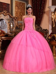 Strapless Appliqued Rose Pink Quinceanera Dress in Coatepeque