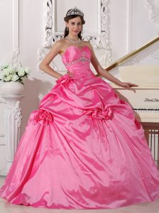 Cheap Hot Pink Sweetheart Beaded Flowers Quinceanera Dresses