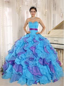 2013 Two-toned Ruffled Rhinestones Quinceanera gown dress