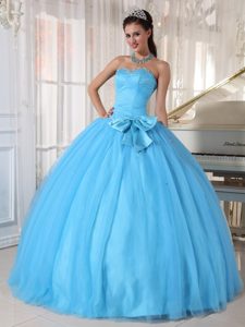 2013 Modest Ball Gown Aqua Blue Sweet 15 Dress with Bowknot