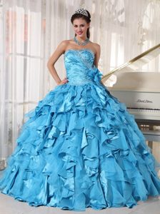 Mature Beaded Ruffled Ball Gown Teal Sweet 16 Dresses Factory