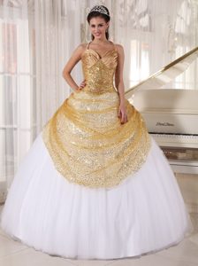 white and gold sweet 16 dress