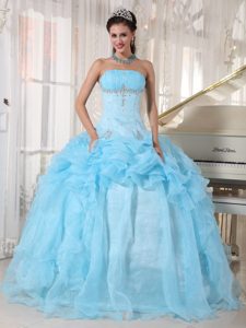 Elegant Baby Blue Ball Gown Beaded Dress for Quince in Mixco