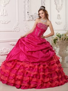 Ruffled Layers Strapless Beaded Red Sweet 15/16 Birthday Dress