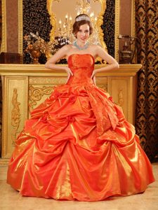 New Orange Red Pick Ups Flowers Quinceanera Party Dresses