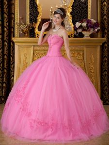 Fast Shipping Rose Pink Ball Gown Appliqued Quinceanera Dress