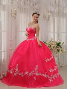 2013 Popular Appliqued Coral Red Quince Dresses with Floor Length