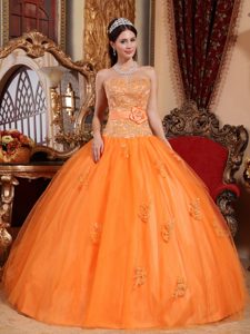 Orange Sweetheart Quinceanera Gown with Appliques and Flower 2013