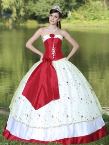 Queretaro Mexico Red and White Quinceanera Gown with Embroidery