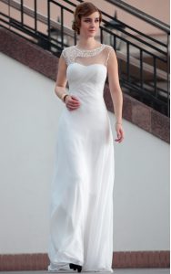 Captivating Sleeveless Satin Floor Length Zipper Dress for Prom in White with Beading and Lace