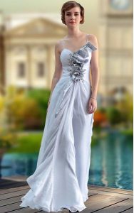 Silver V-neck Neckline Beading and Ruching Prom Party Dress Sleeveless Zipper