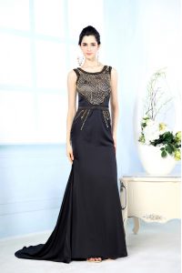 Artistic Chiffon Bateau Sleeveless Side Zipper Beading Prom Evening Gown in Black