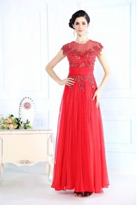 Ideal Scoop Coral Red Sleeveless Organza Zipper Mother Of The Bride Dress for Prom and Party