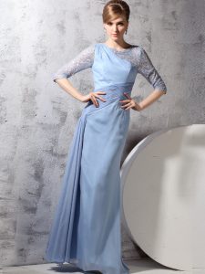 Scoop Half Sleeves Zipper Ankle Length Beading and Ruching Mother Of The Bride Dress