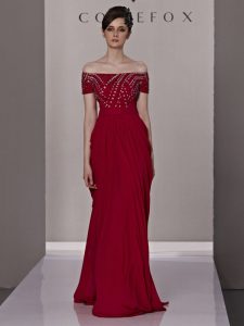 Stunning Off the Shoulder Short Sleeves Beading and Ruching Zipper Mother Of The Bride Dress