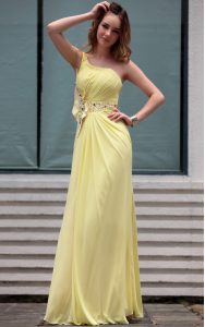 Sexy One Shoulder Chiffon Sleeveless Floor Length Mother Of The Bride Dress and Beading