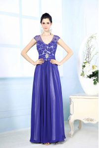 Scoop Blue Sleeveless Chiffon Zipper Mother Of The Bride Dress for Prom and Party