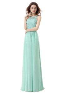 Scoop Sleeveless Mother Of The Bride Dress Floor Length Ruffles Apple Green Chiffon and Tulle
