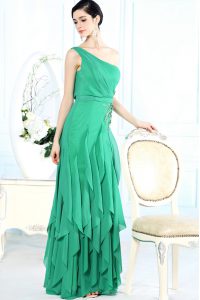 Free and Easy One Shoulder Sleeveless Side Zipper Mother Of The Bride Dress Green Chiffon