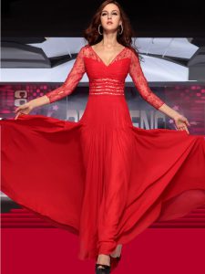 New Style Sleeveless Floor Length Lace Zipper Mother Of The Bride Dress with Red