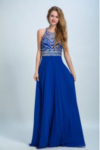 Scoop Royal Blue Sleeveless Chiffon Criss Cross Mother Of The Bride Dress for Prom and Party